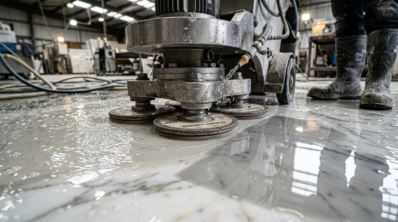 Diamond grinding planetary discs polishing marble with mirror water slurry